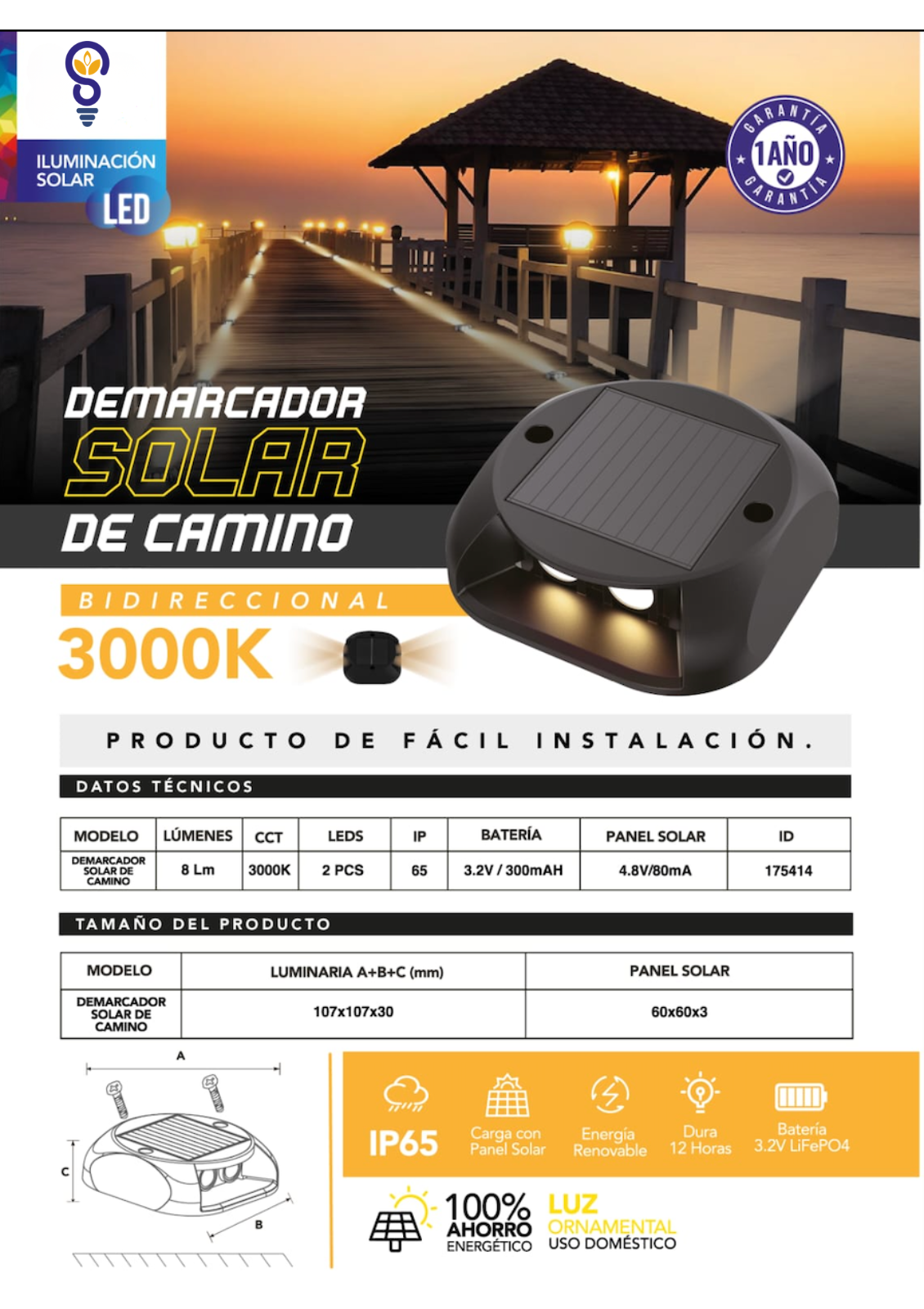 Pack 4 Demarcador Solar Led 3000k Ip65 Jardines Y Caminos Negro