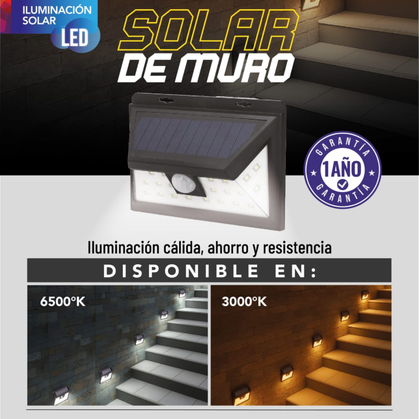 Aplique Solar de Muro con Sensor de Movimiento