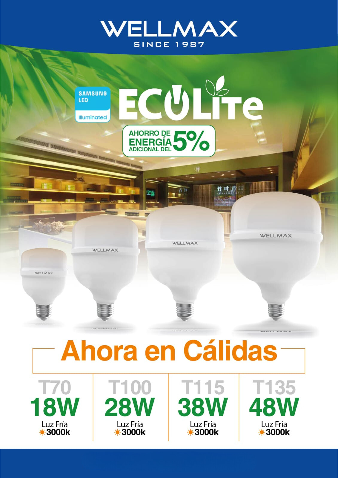 PACK 3 Ampolletas LED Hammer ECOLITE T70 38W CALIDA