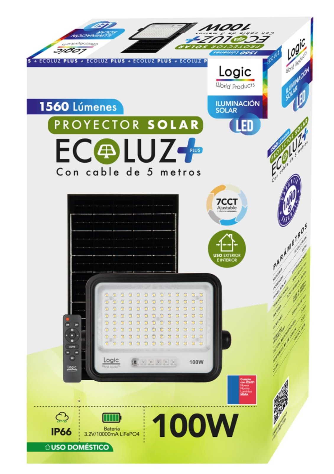 Foco Proyector Solar Led De 100W 7 Cct Ecoluz Plus
