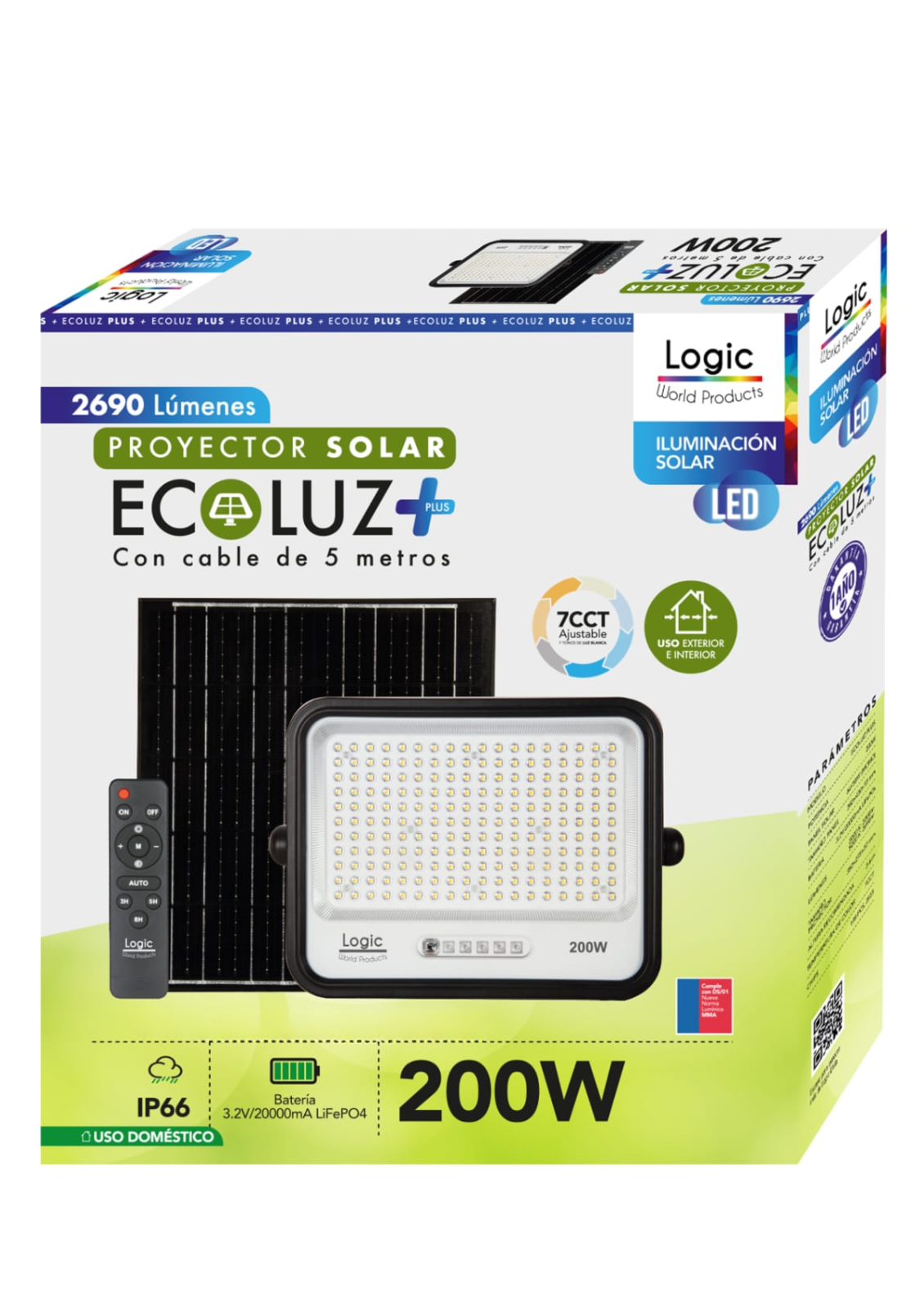 Foco Proyector Solar Led De 200W 7 Cct Ecoluz Plus