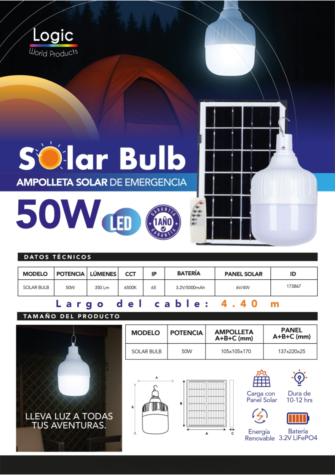Ampolleta De Emergencia Solar Portátil De 50 W
