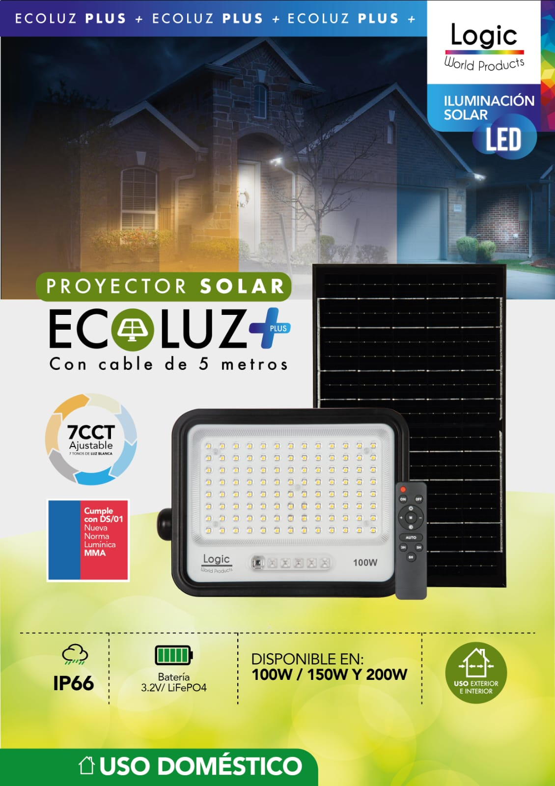 Foco Proyector Solar Led De 200W 7 Cct Ecoluz Plus
