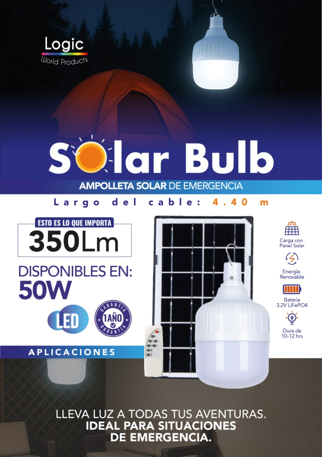 Ampolleta De Emergencia Solar Portátil De 50 W