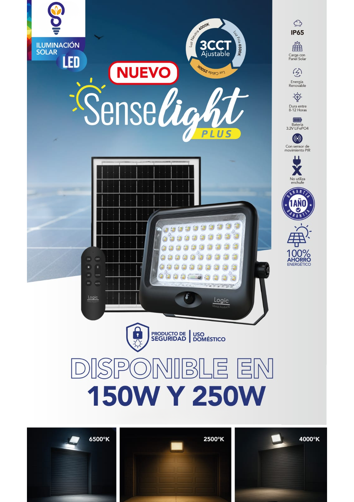Proyector Solar Led 3CCT  250w Con Sensor De Movimiento