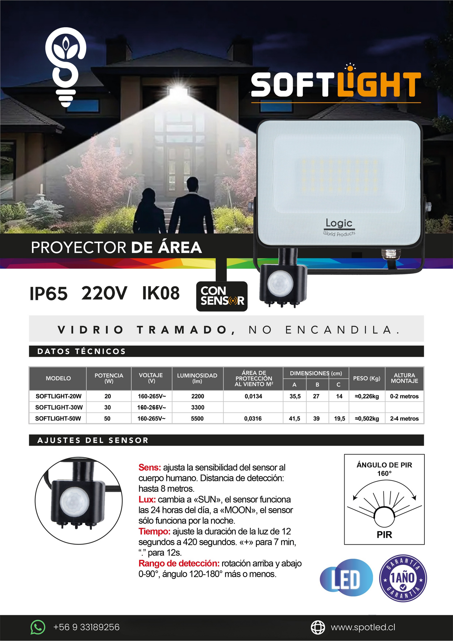 Foco Proyector LED 50W con Sensor de Movimiento Softlight