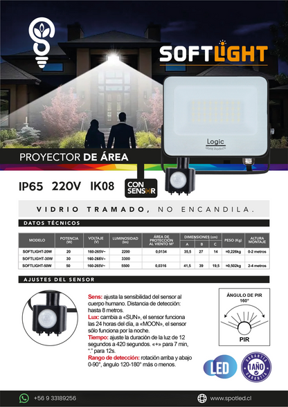 Foco Proyector LED 50W con Sensor de Movimiento Softlight