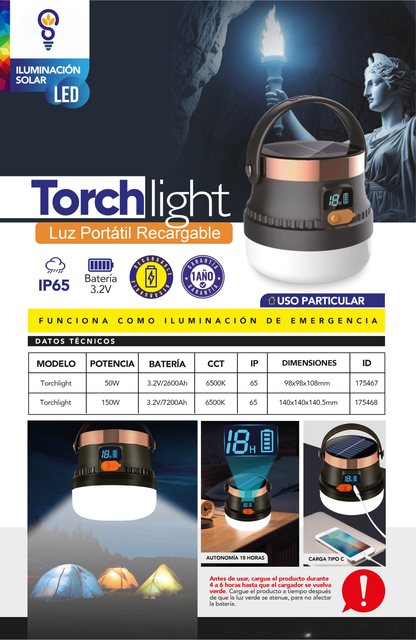 Lampara Solar Recargable Para Camping 50W LED IP65 Emergencia