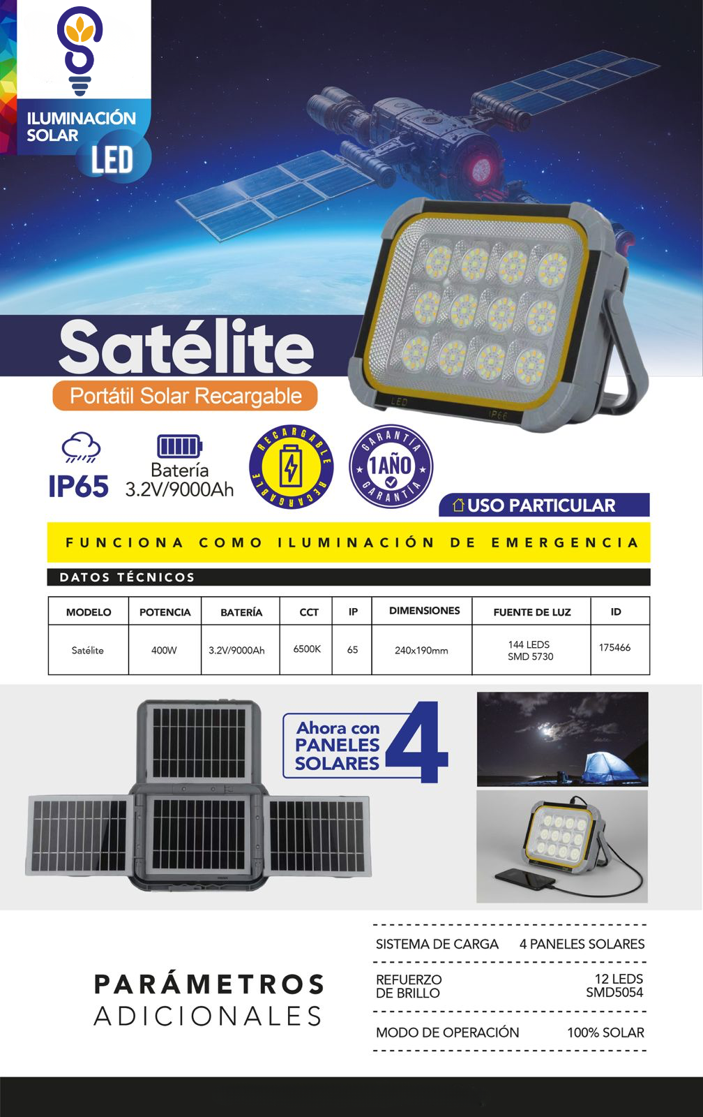 Proyector Solar Satélite 400W Logic – Iluminación Profesional Autónoma