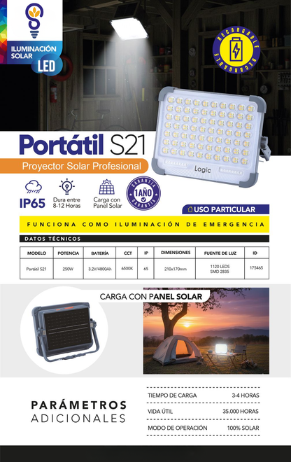 Proyector Foco Led Solar Portátil 250w Taller Magnético Ip65
