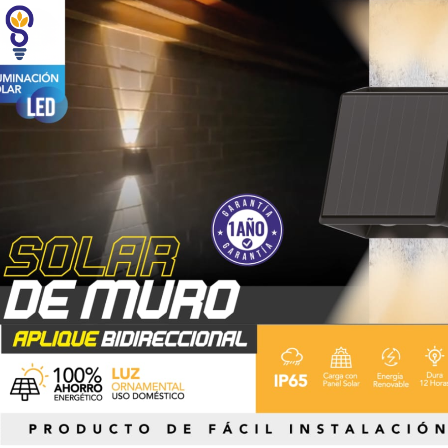 Aplique Led  Bidireccional Muro 12 Colores