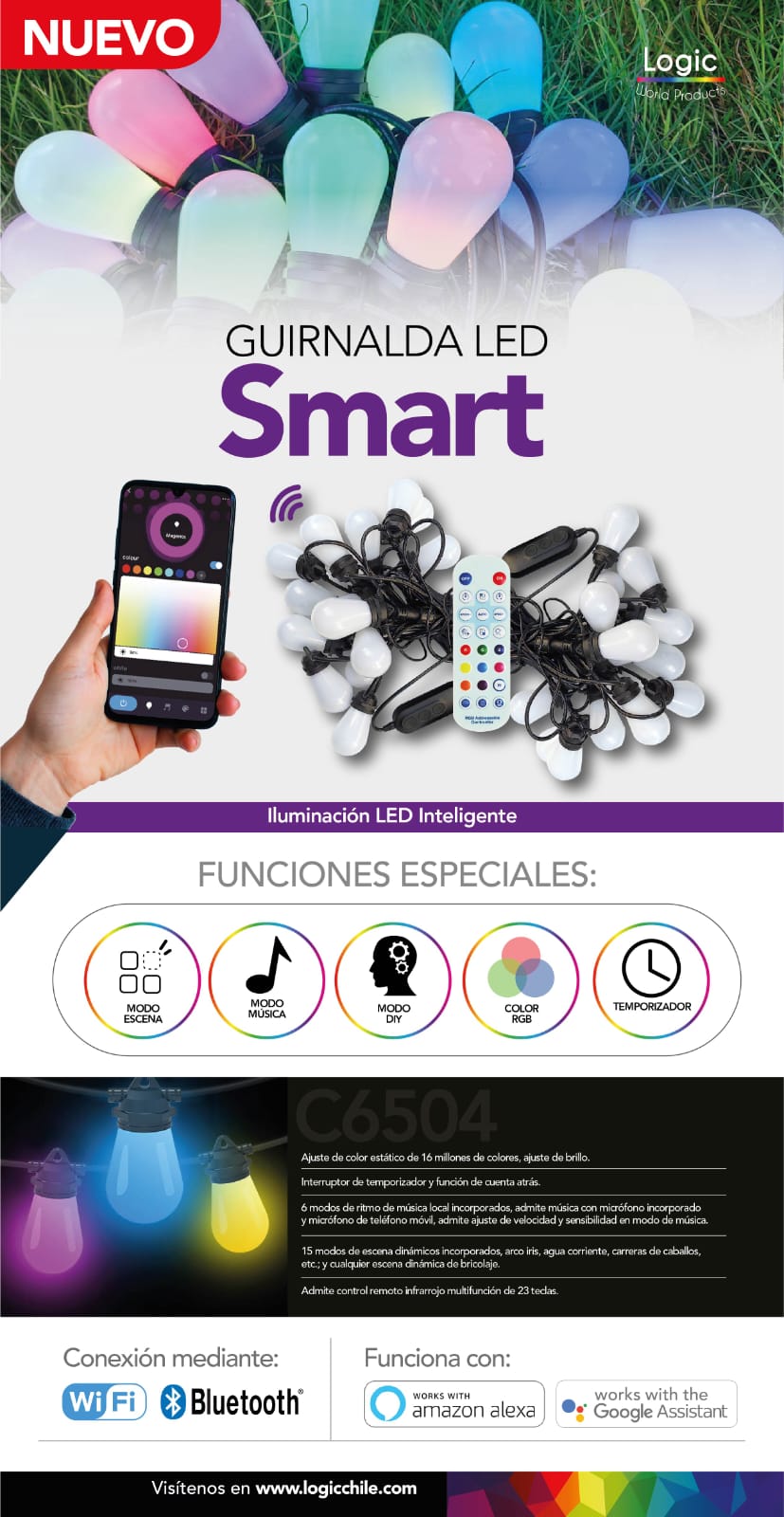 Luces Smart Led Guirnaldas 15 Metros, 25 Ampolletas S14