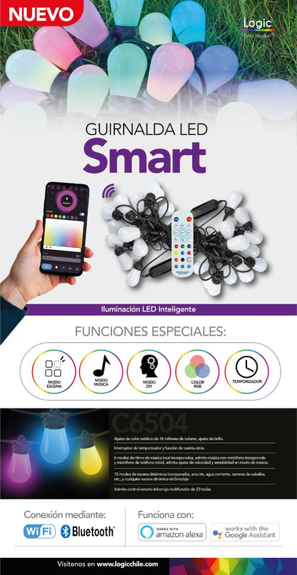 Luces Smart Led Guirnaldas 15 Metros, 25 Ampolletas S14