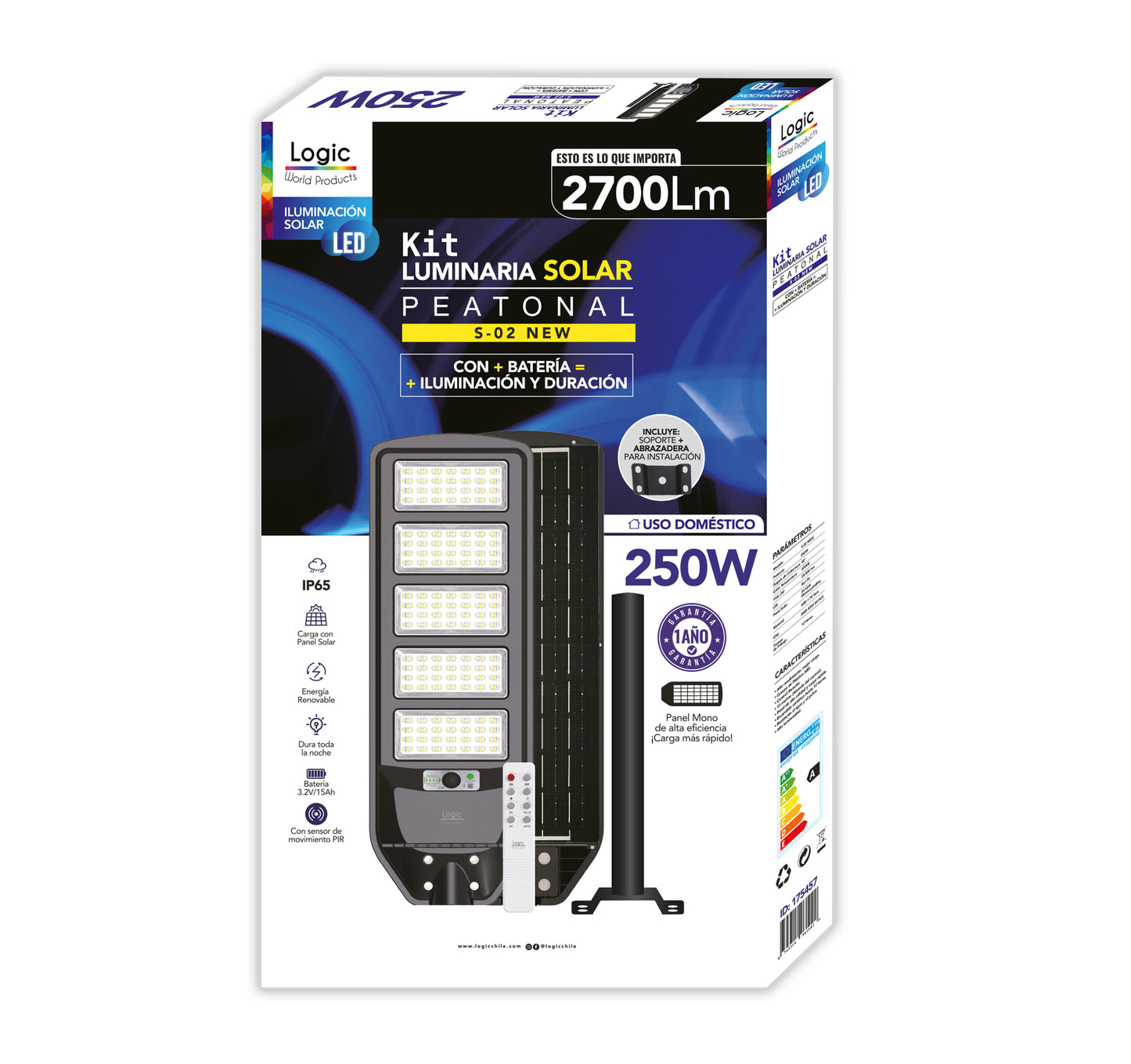 Luminaria Peatonal SOLAR LED  Modelo S02 New  de 250W